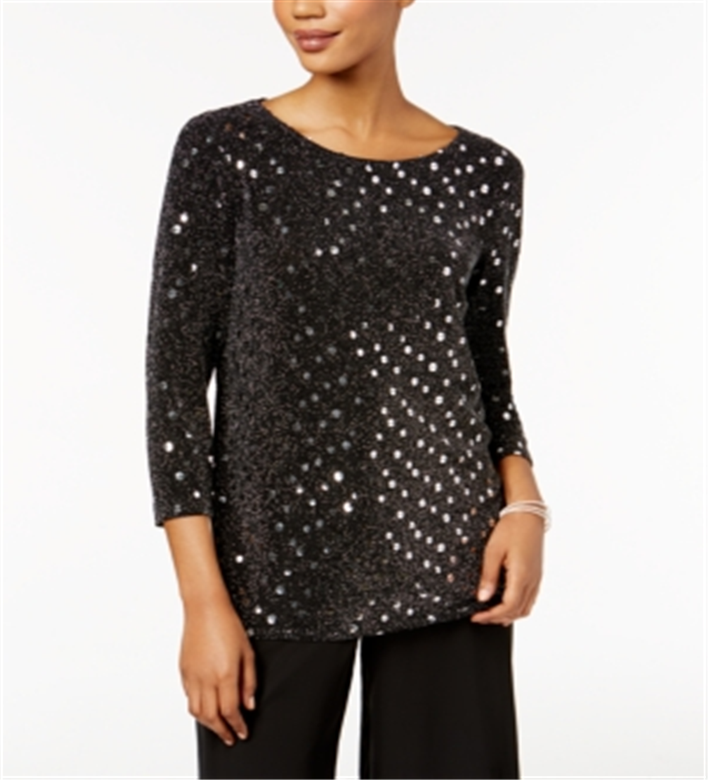 Top feminino MSK com lantejoulas metálicas e costas em tulipa, cinza, tamanho grande