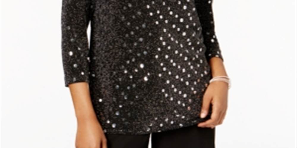 Top feminino MSK com lantejoulas metálicas e costas em tulipa, cinza, tamanho grande