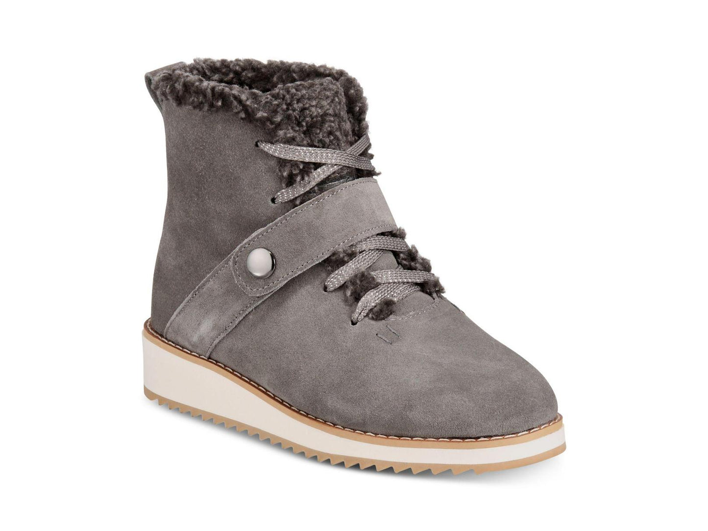 Botas femininas Elissaa de couro com bico fechado e cano curto para clima frio, cinza, tamanho 5 M