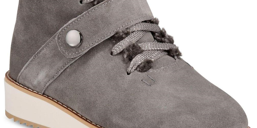 Botas femininas Elissaa de couro com bico fechado e cano curto para clima frio, cinza, tamanho 5 M