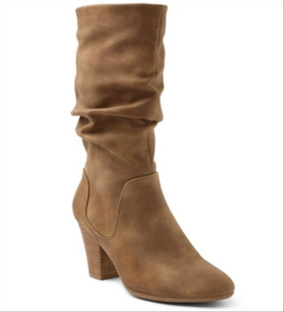 Botas femininas XOXO Slouch com salto alto marrom, tamanho 8,5