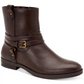 Botas femininas estilo &amp; co com fivela e acolchoado, bico redondo, salto bloco e zíper, marrom, 5 m