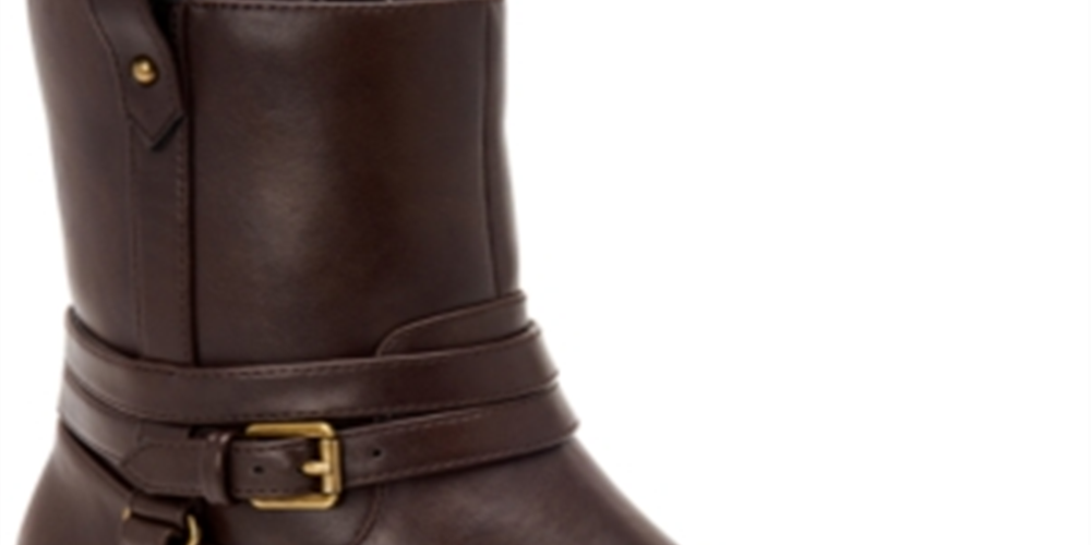 Botas femininas estilo &amp; co com fivela e acolchoado, bico redondo, salto bloco e zíper, marrom, 5 m