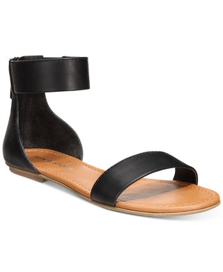 Sandálias rasteiras femininas Sun + Stone Keley de couro sintético, pretas, tamanho 6,5 M