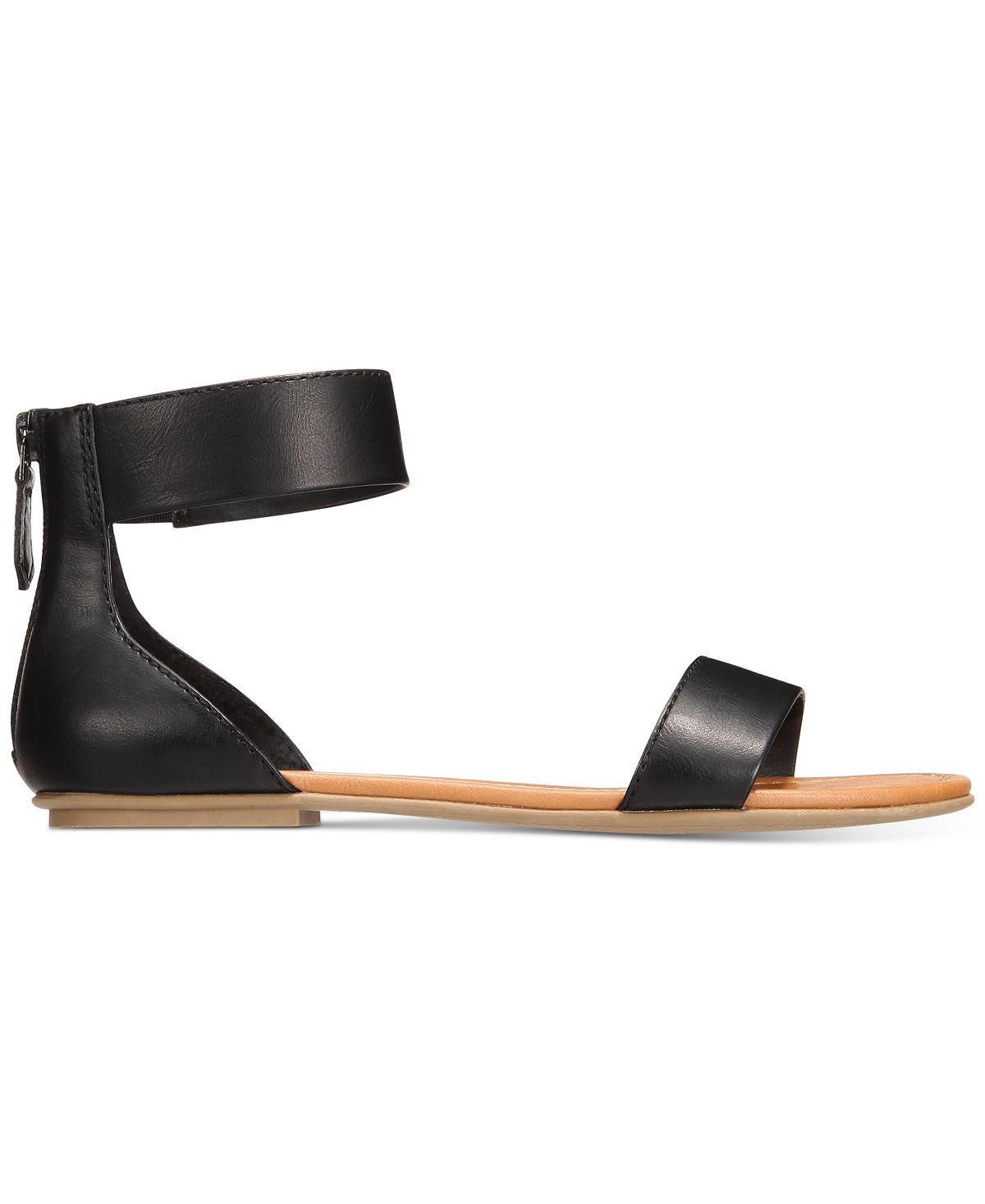 Sandálias rasteiras femininas Sun + Stone Keley de couro sintético, pretas, tamanho 6,5 M