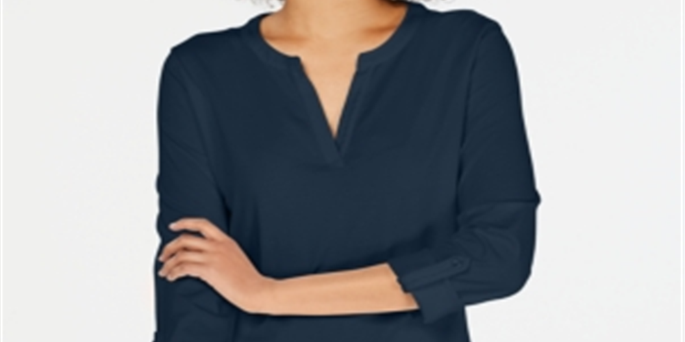 Charter Club Feminino Supima Algodão Gola Dividida Top Vermelho Tamanho Pequeno Médio