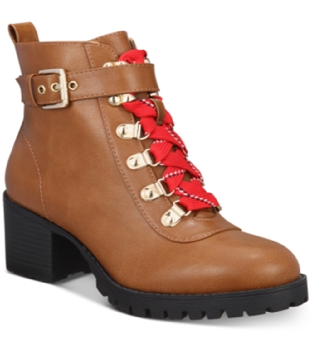 Material Girl Botas femininas com zíper e salto bloco e bico redondo, marrom, tamanho 7 M