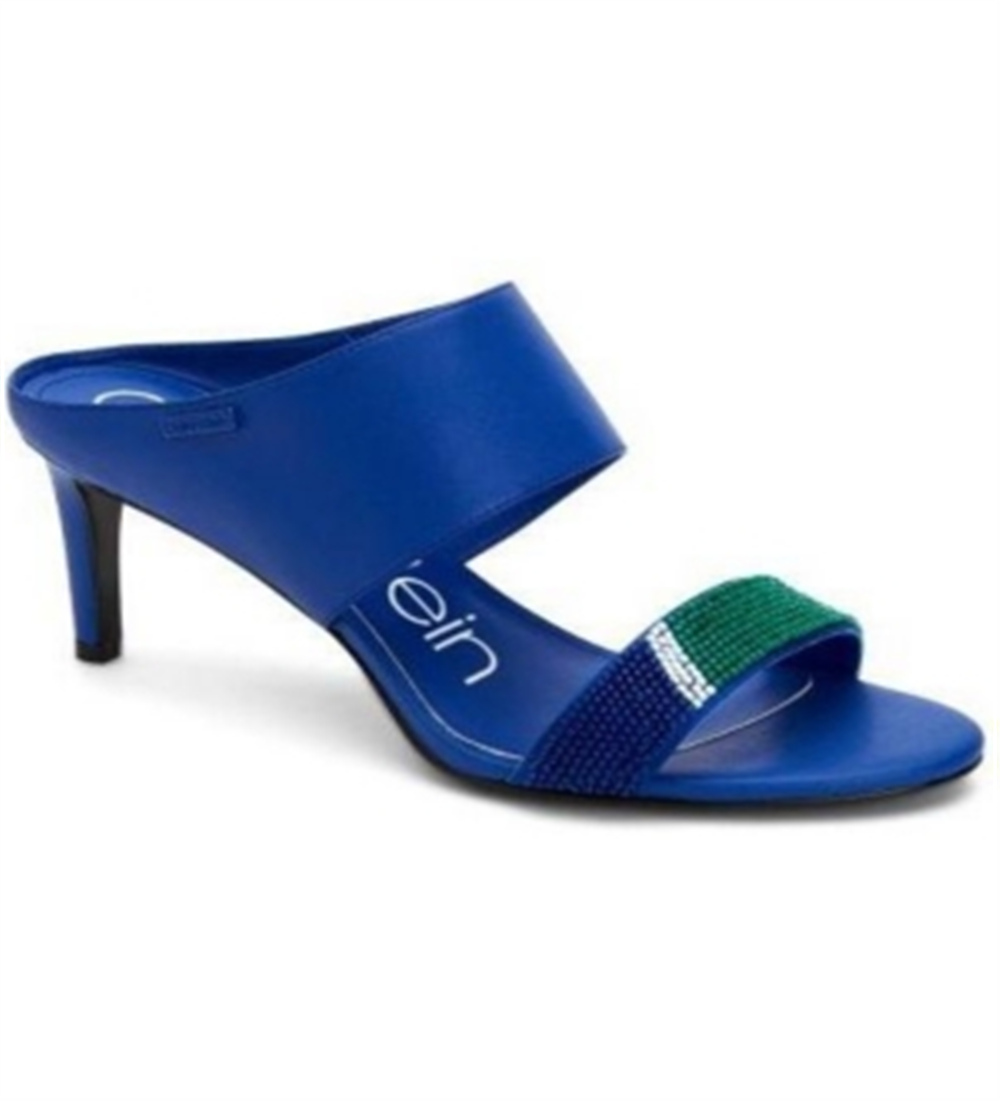Calvin Klein Cecily Sandálias de Salto Alto em Couro Sintético Femininas Azul Tamanho 9 M