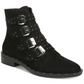 Botas femininas Bar III com fivela e tachas Margo, bico redondo, salto bloco e zíper, pretas, tamanho 8,5 M