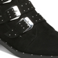 Botas femininas Bar III com fivela e tachas Margo, bico redondo, salto bloco e zíper, pretas, tamanho 8,5 M