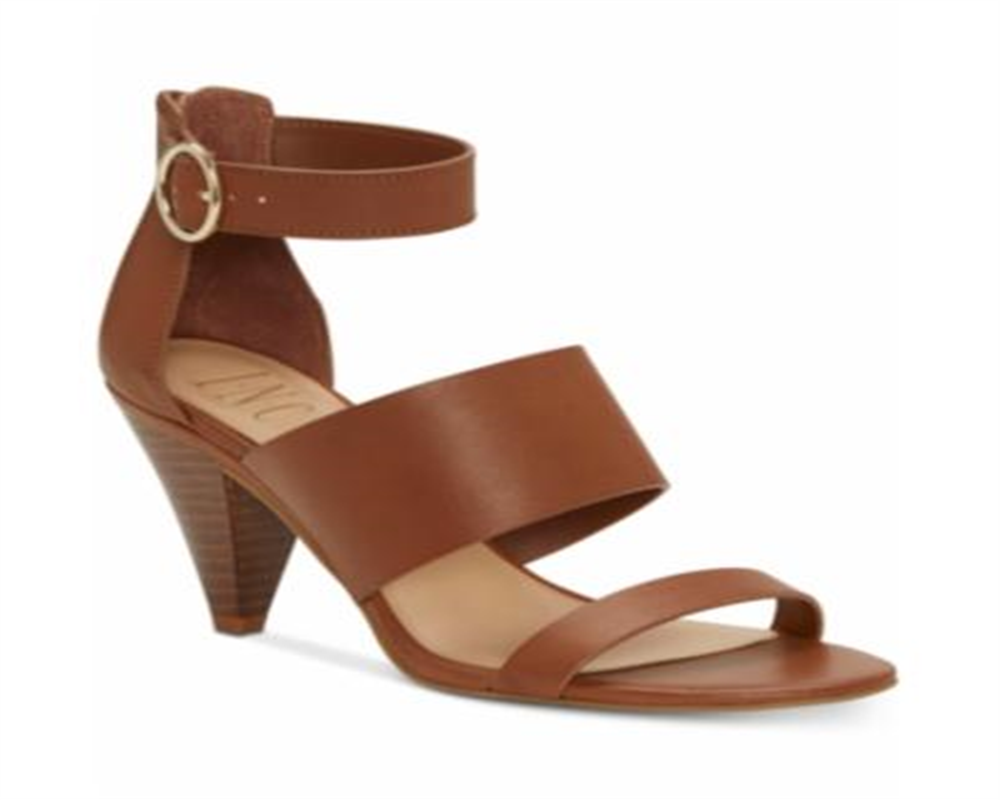 INC International Concepts Vestido Feminino com Alças, Almofadado, Gavi, Biqueira Amêndoa, Salto Cônico e Zíper, Marrom, 7,5 M