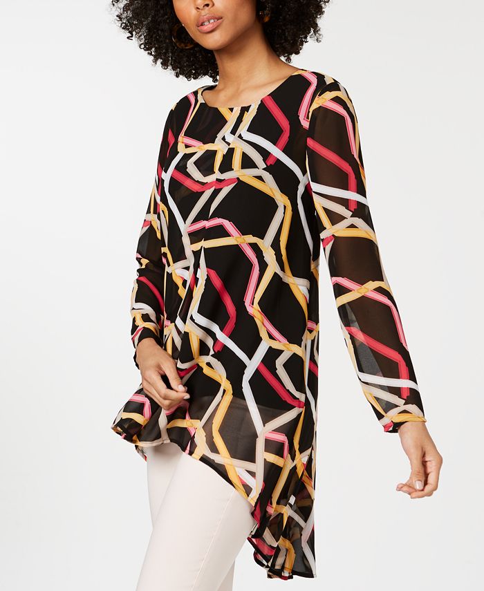 Túnica Alfani Feminina Estampada Alta Baixa Preta Tamanho M