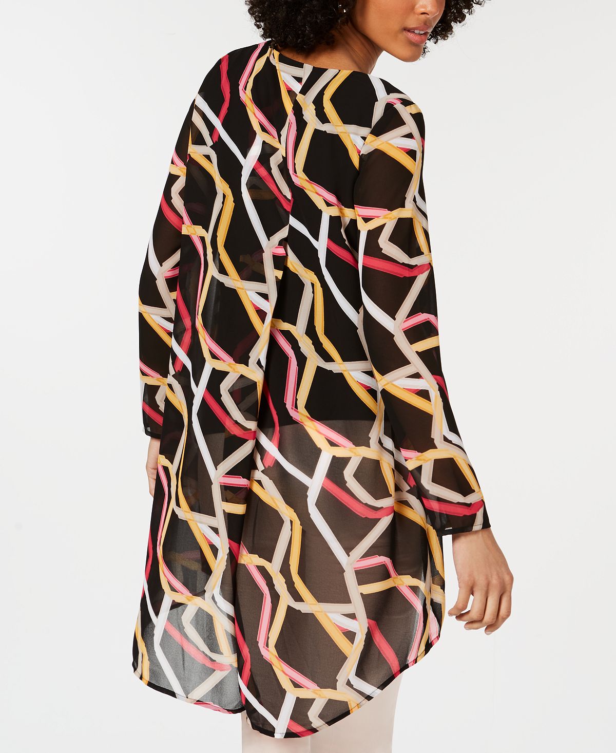 Túnica Alfani Feminina Estampada Alta Baixa Preta Tamanho M