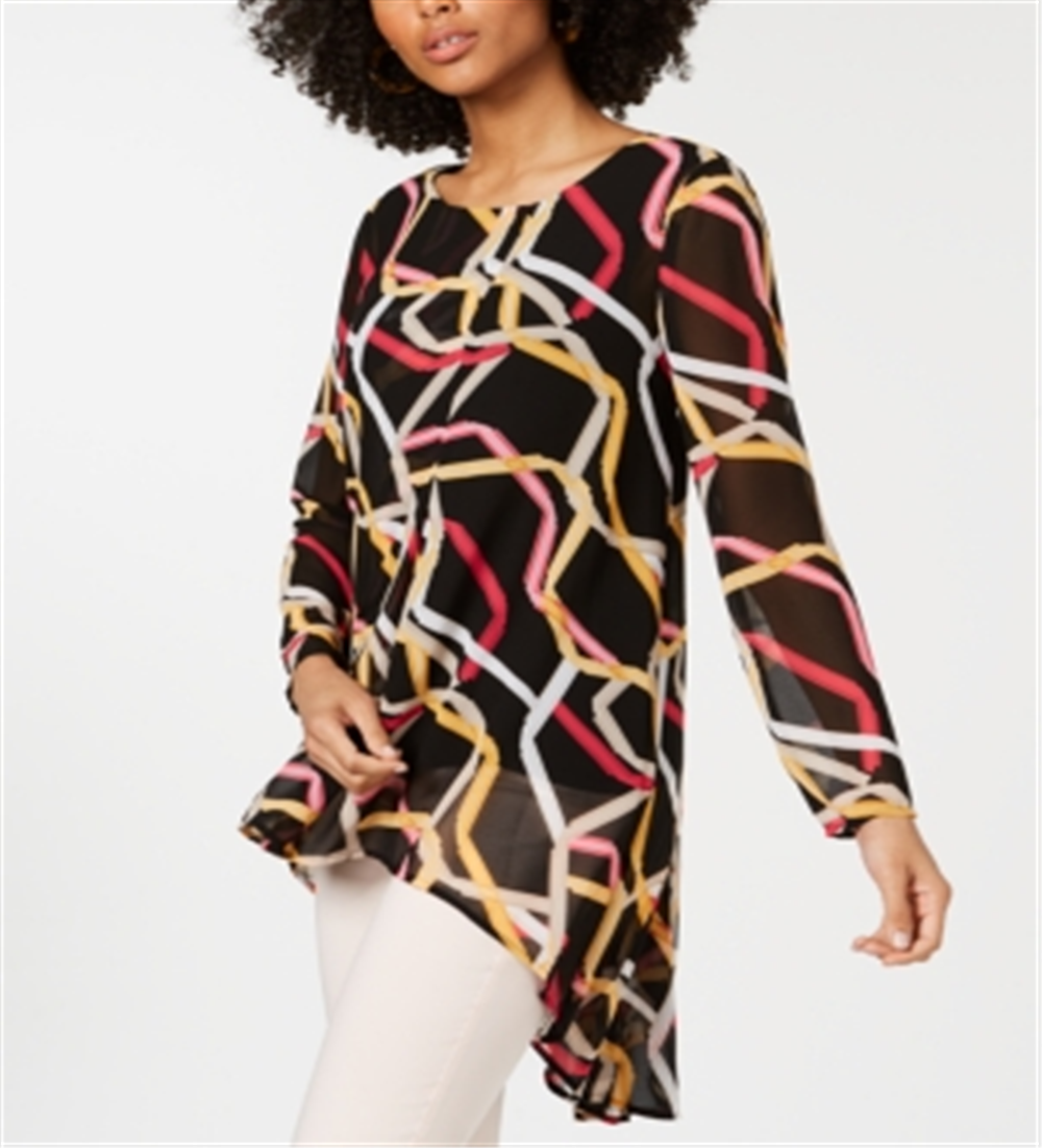 Túnica Alfani Feminina Estampada Alta Baixa Preta Tamanho M