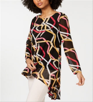 Túnica Alfani Feminina Estampada Alta Baixa Preta Tamanho M