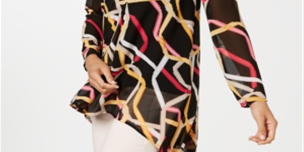 Túnica Alfani Feminina Estampada Alta Baixa Preta Tamanho M