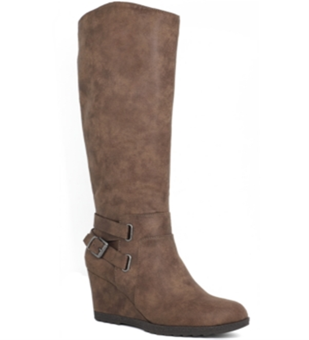 Botas femininas American Rag Kyle Buckle Wedges de cano alto, tamanho 6,5 M, cinza-claro
