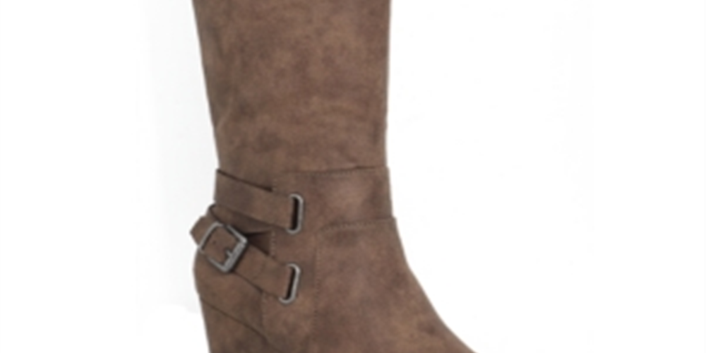 Botas femininas American Rag Kyle Buckle Wedges de cano alto, tamanho 6,5 M, cinza-claro