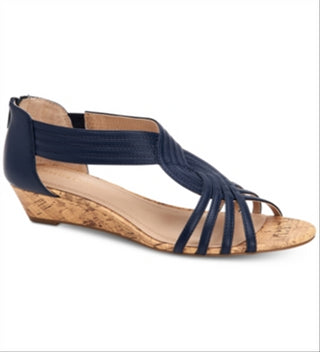 Charter Club Ginifur Sandálias femininas abertas com tiras casuais, tamanho 8 M, azul