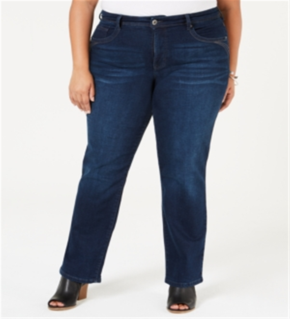 Jeans feminino estilo &amp; co com controle de barriga, perna reta, azul, tamanho 14W