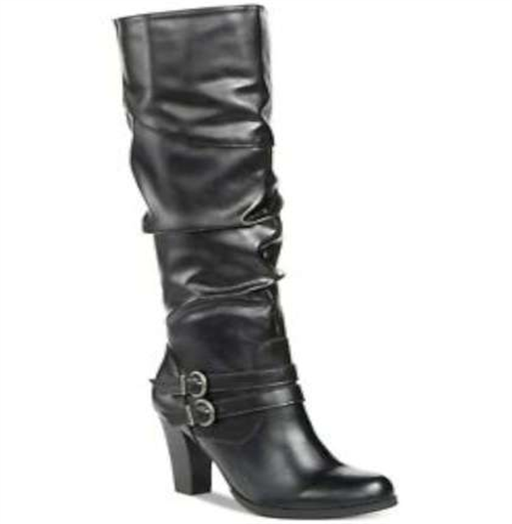 Botas femininas estilo &amp; co, bico amendoado, cano alto, pretas, tamanho 9m