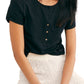 Top Henley Casual What's Up Crop Feminino da Free People Preto Tamanho Grande