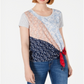 Camiseta feminina com estampa mista e amarração lateral, estilo &amp; co, branca, tamanho médio