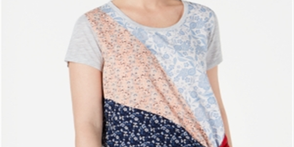 Camiseta feminina com estampa mista e amarração lateral, estilo &amp; co, branca, tamanho médio