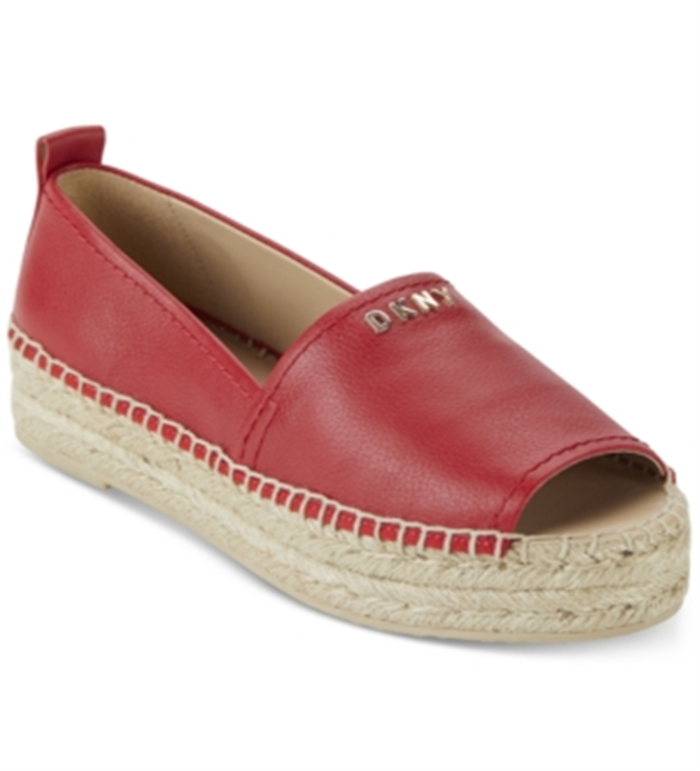 Sandálias femininas DKNY Mer Leather com bico aberto e alpargatas casuais, vermelhas, tamanho 8,5