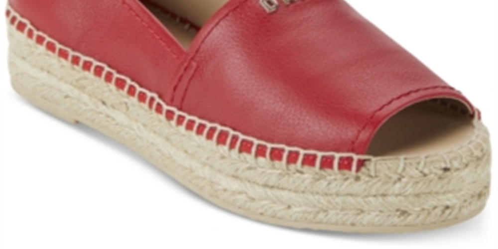 Sandálias femininas DKNY Mer Leather com bico aberto e alpargatas casuais, vermelhas, tamanho 8,5