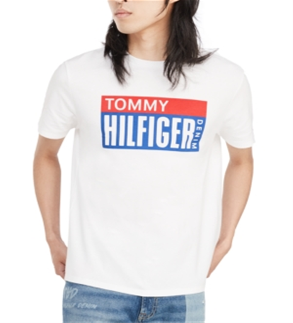 Camiseta Tommy Hilfiger Masculina com Logo e Gola Redonda Branca, Tamanho Médio