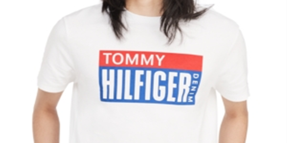 Camiseta Tommy Hilfiger Masculina com Logo e Gola Redonda Branca, Tamanho Médio