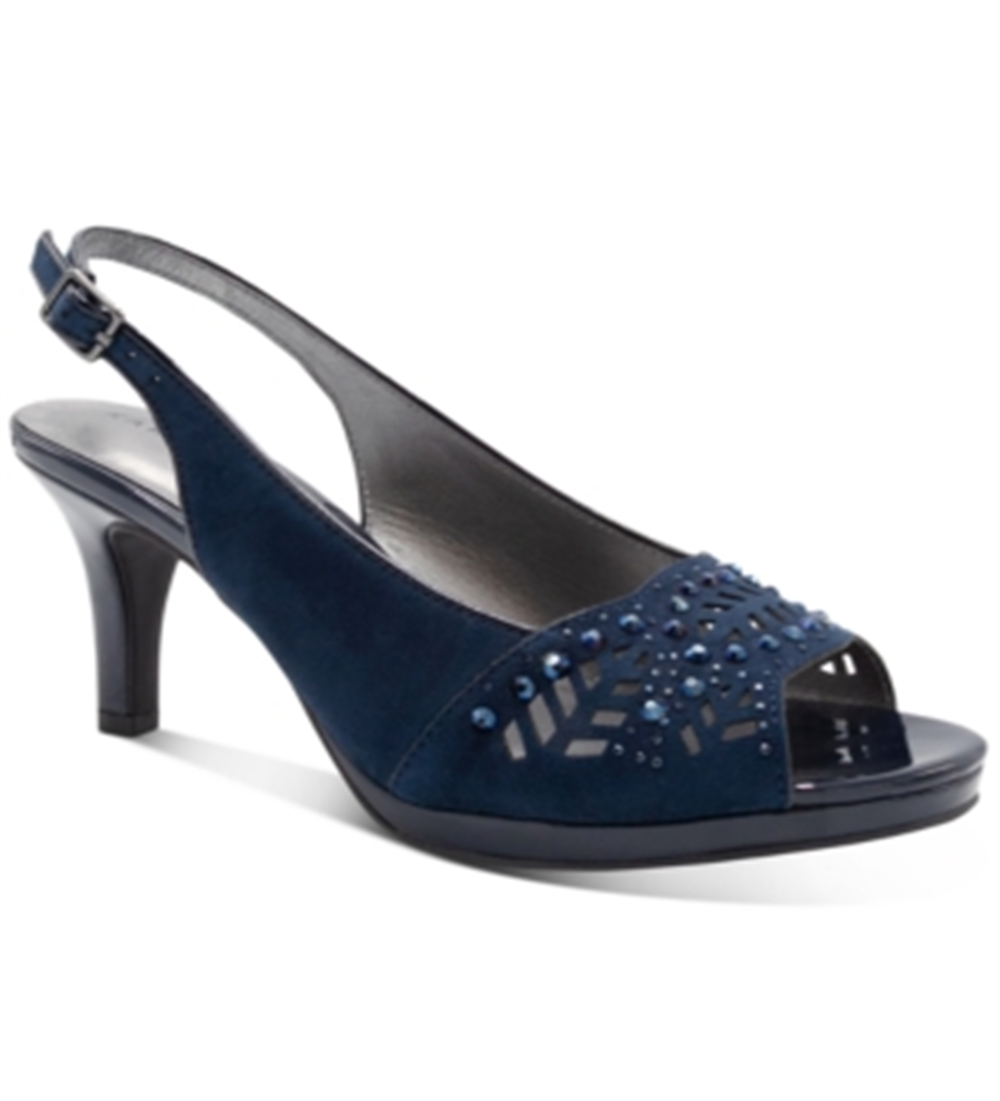 Karen Scott Brookee Salto Alto com Estampa em Relevo e Tiras nas Costas, Feminino, Azul Marinho, Tamanho 5,5 M