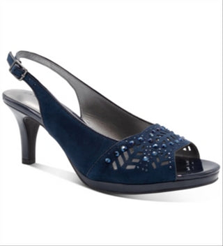 Karen Scott Brookee Salto Alto com Estampa em Relevo e Tiras nas Costas, Feminino, Azul Marinho, Tamanho 5,5 M