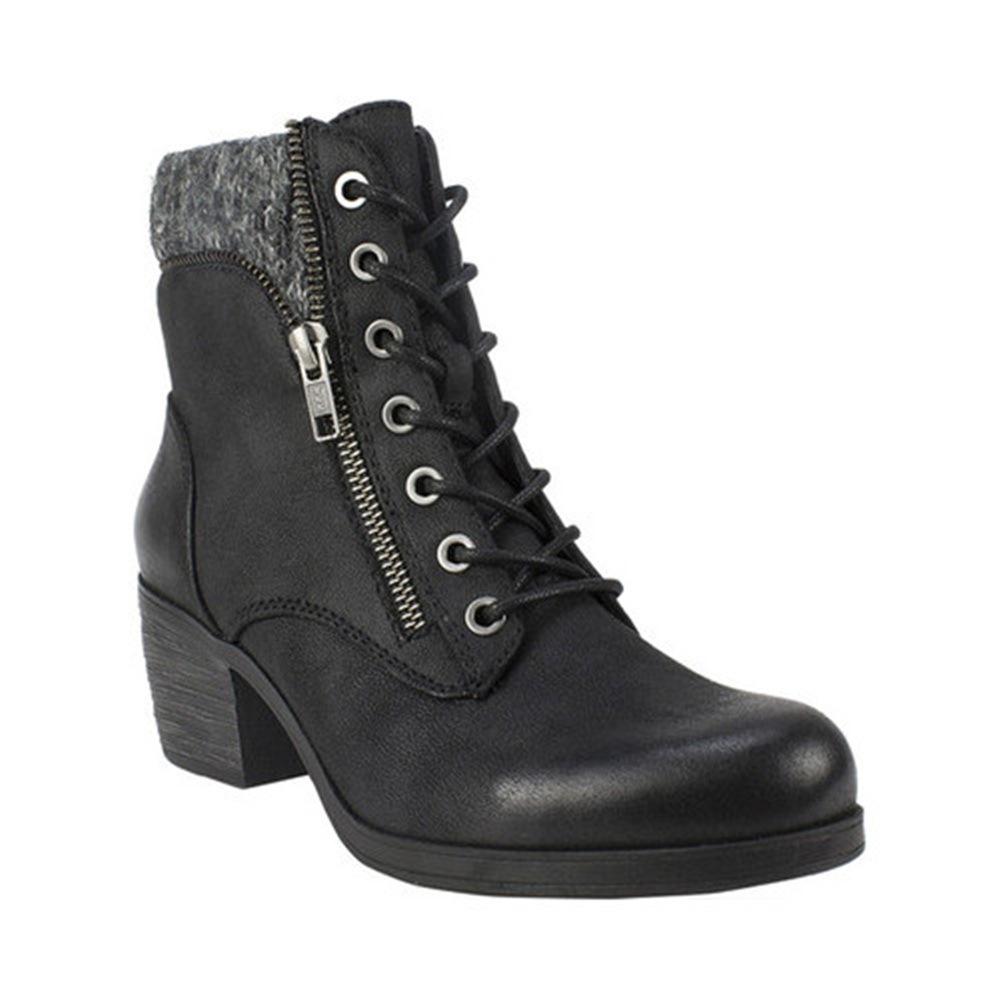 Bota feminina White Mountain Stuart com cadarço, preta, tamanho 6 M