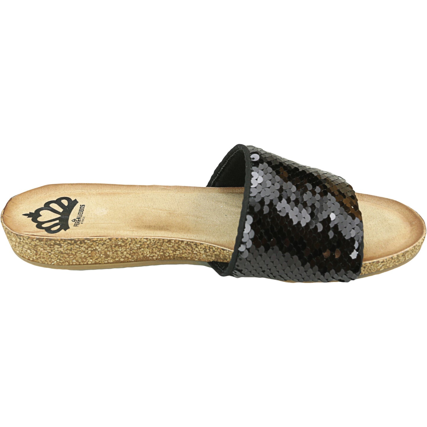 Sandálias femininas Fergalicious by Fergie com lantejoulas Miranda Slide, pretas, tamanho 6 M