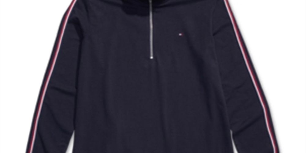 Vestido feminino Tommy Hilfiger de gola alta adaptável com fecho frontal de meio zíper, azul, tamanho grande