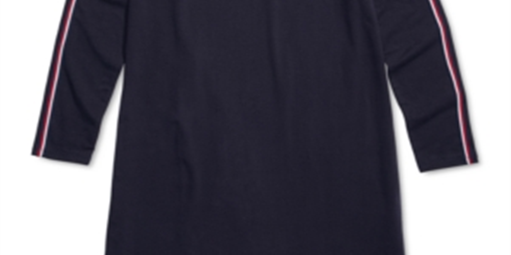 Vestido feminino Tommy Hilfiger de gola alta adaptável com fecho frontal de meio zíper, azul, tamanho grande