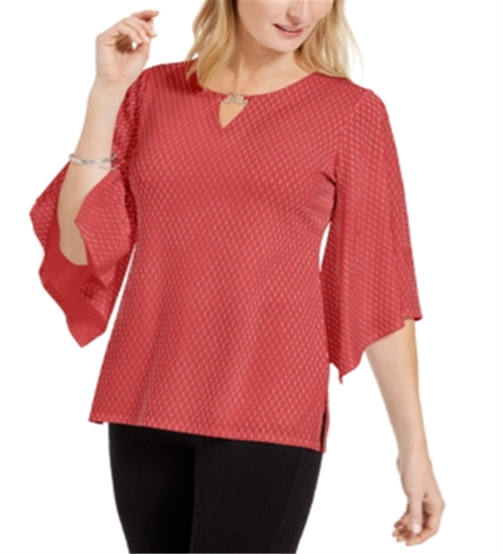 Blusa feminina com manga flare e detalhes embelezados, tamanho P, da coleção JM
