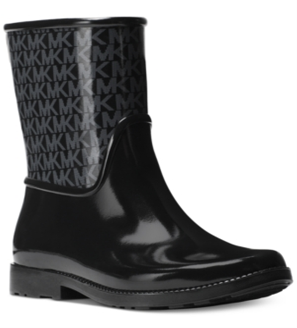 Botas de chuva femininas Michael Kors Sutter com logotipo no tornozelo, pretas, tamanho 6 M