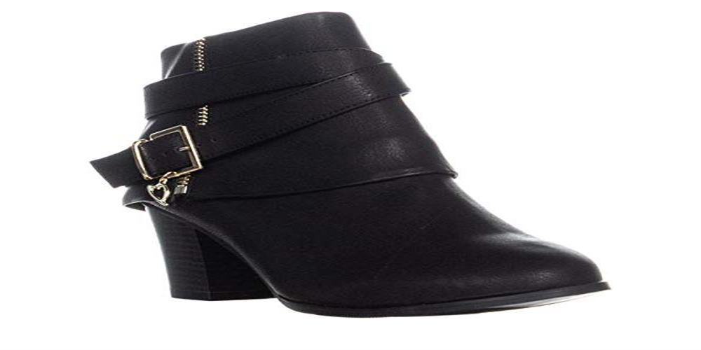 Botas femininas Thalia Sodi Tully de couro sintético com salto bloco, pretas, tamanho 5 M