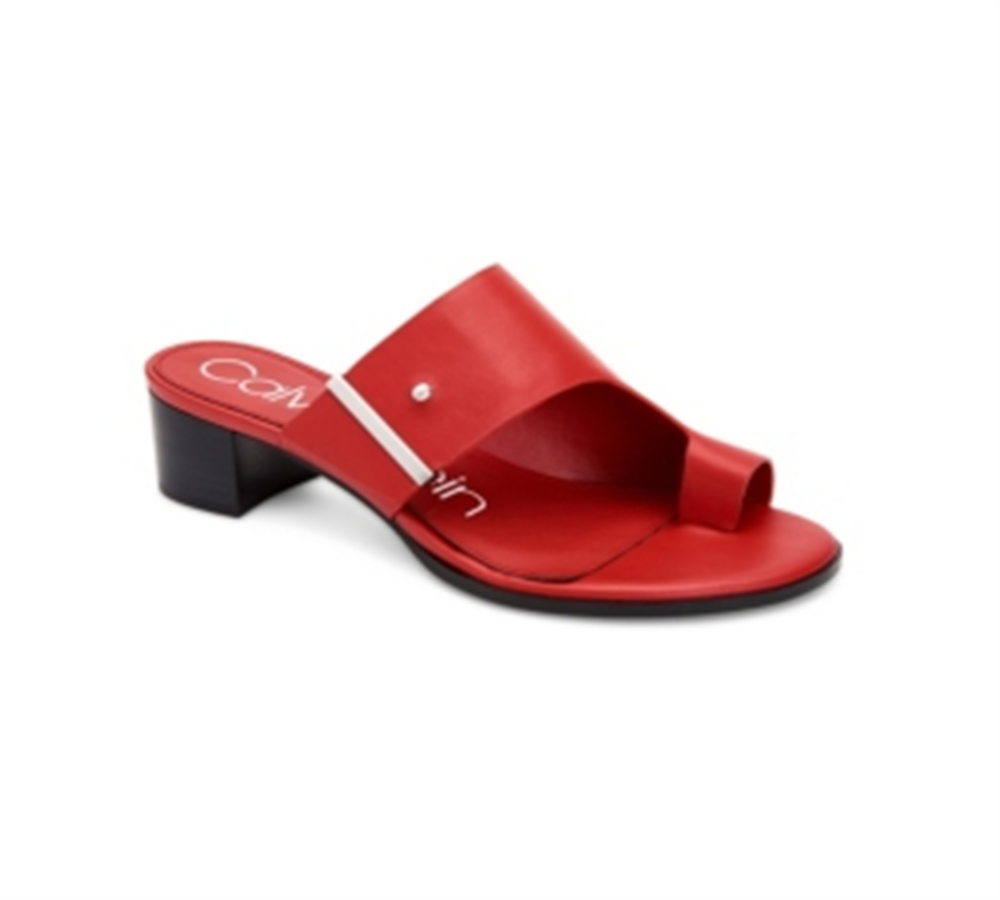 Calvin Klein Daria Couro Feminino Biqueira Dividida Casual Slide Sandálias Vermelhas Tamanho 6 M