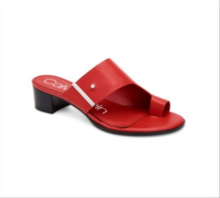 Calvin Klein Daria Couro Feminino Biqueira Dividida Casual Slide Sandálias Vermelhas Tamanho 6 M