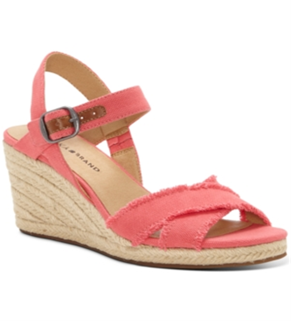 Lucky Brand Alpargatas femininas de lona Margaline Wedge Laranja Tamanho 10 M