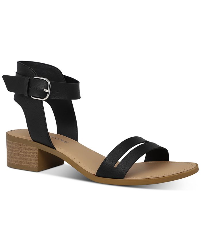 Sandálias femininas Sun + Stone Alecta de couro sintético com tiras, pretas, tamanho 10 M