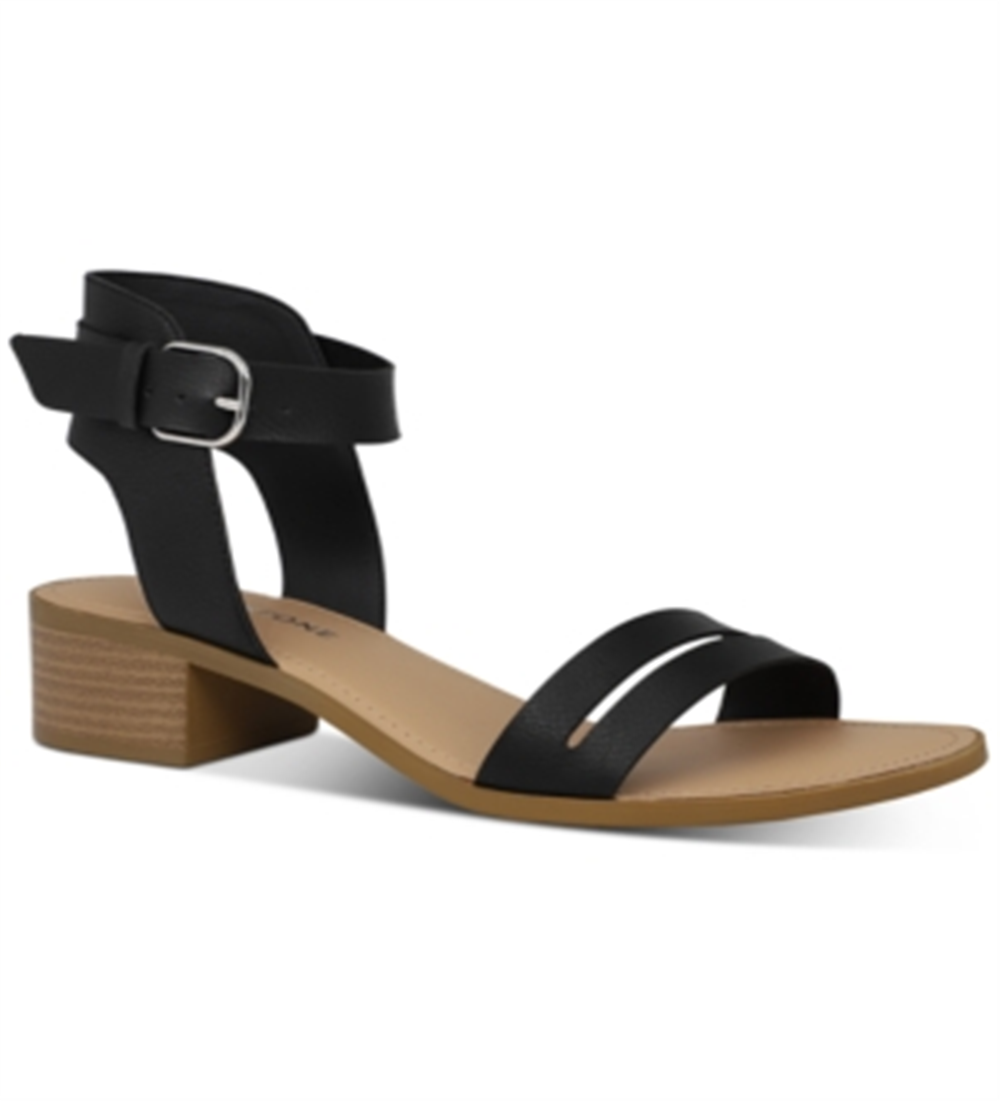 Sandálias femininas Sun + Stone Alecta de couro sintético com tiras, pretas, tamanho 10 M