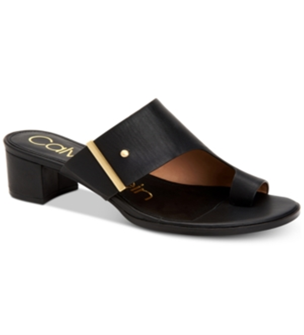 Sandálias Femininas Calvin Klein Daria Couro Sandália de Tiras Preta Tamanho 6,5 M