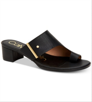 Sandálias Femininas Calvin Klein Daria Couro Sandália de Tiras Preta Tamanho 6,5 M