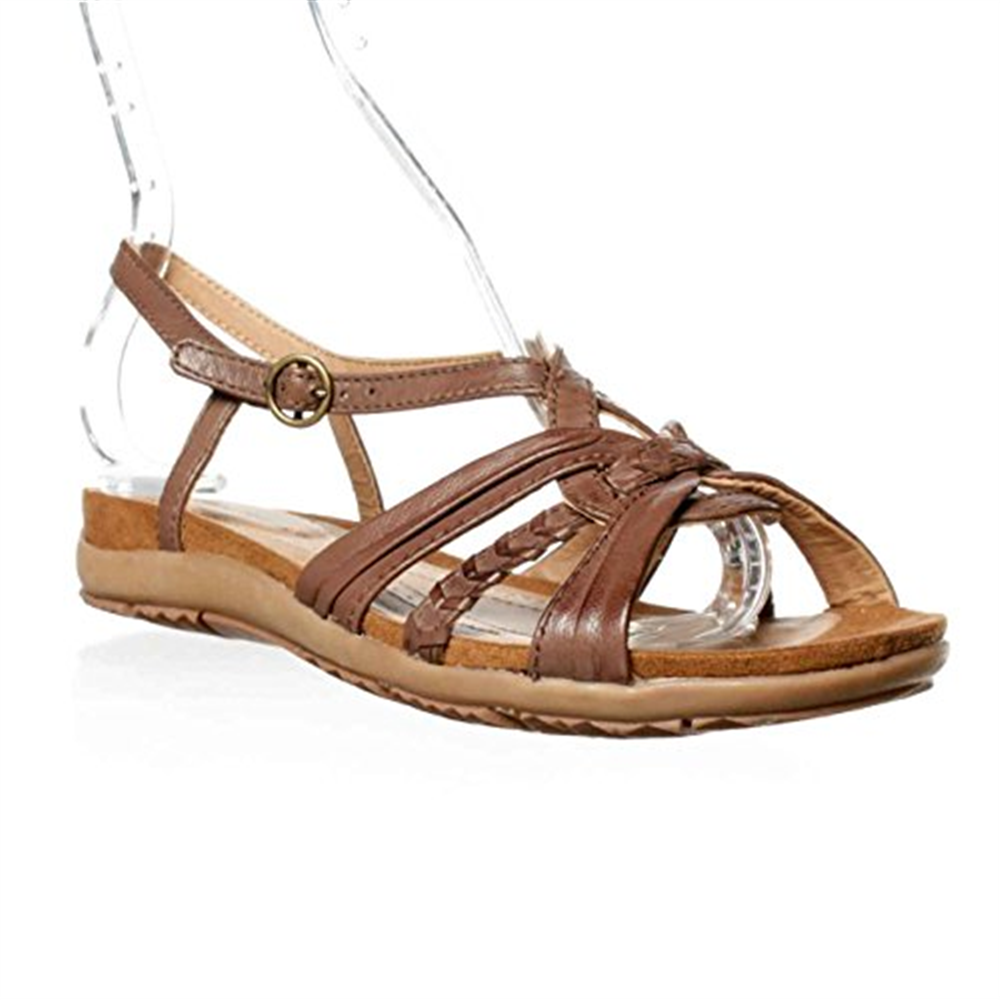 Tamancos Lucca Lane Seleste de couro feminino, bico aberto, tira no tornozelo, marrom, tamanho 9 M