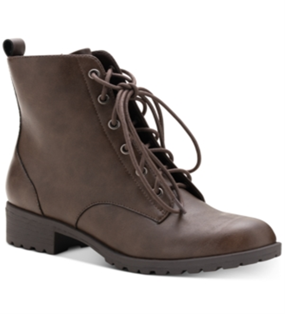 Botas femininas American Rag com zíper acolchoado e detalhe Franie, bico redondo, salto bloco, amarrar, marrom, tamanho 9 M